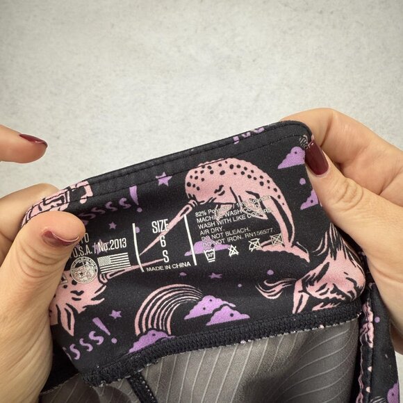 Lab MFG Shorts Womens Small 6 Black Pink Purple Unicorn Rainbow Yoga Compression - Picture 11 of 12